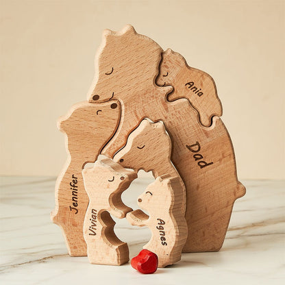 Custom Names Wooden Single Parent Bears Family Block Puzzle Home Decor Gifts