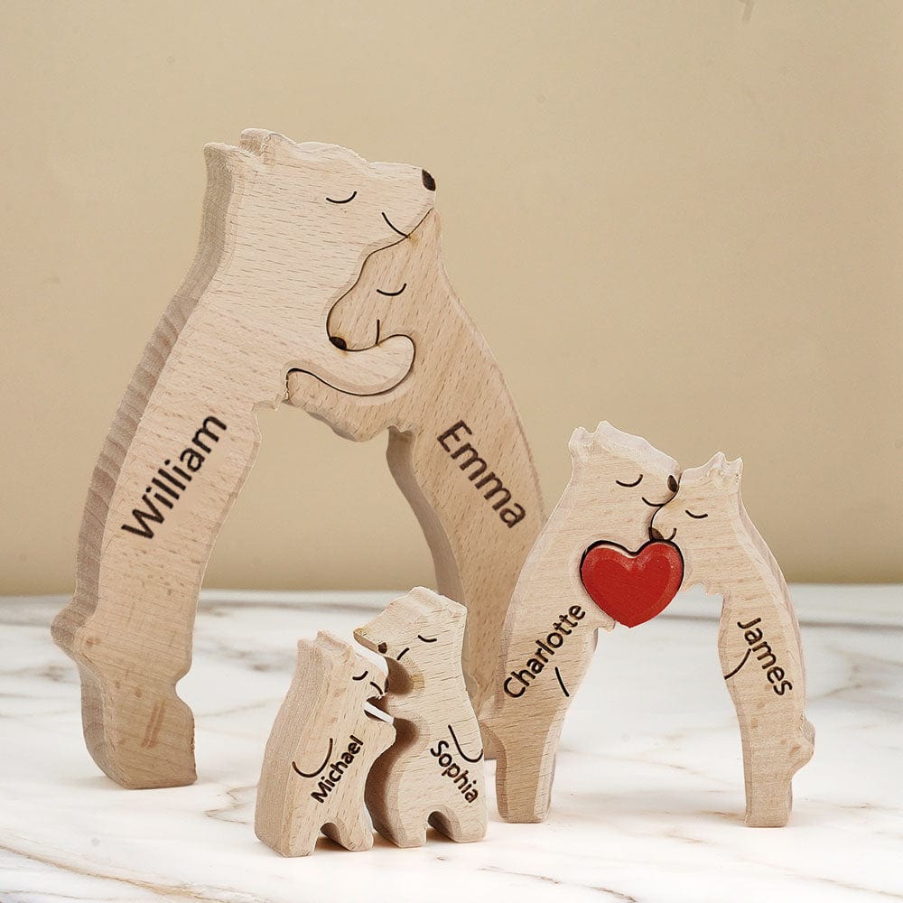 Wooden Bears Family Customized Names Puzzle Home Decor