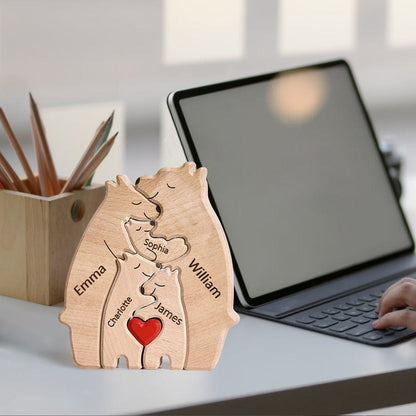 Wooden Bears Family Customized Names Puzzle Home Decor