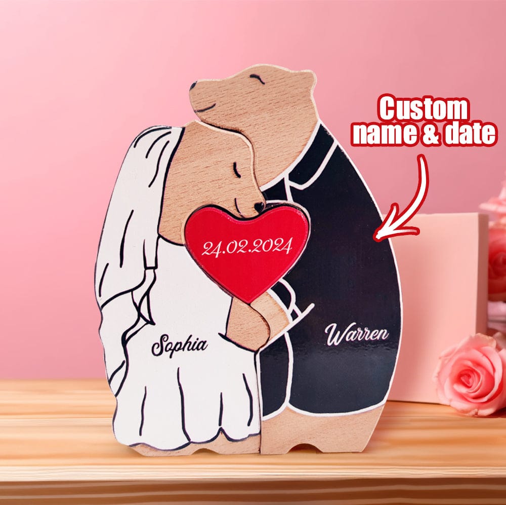 Personalized Wooden Bear Custom Couple Names Puzzle Unique