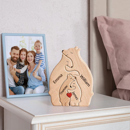 Wooden Bears Family Customized Names Puzzle Home Decor