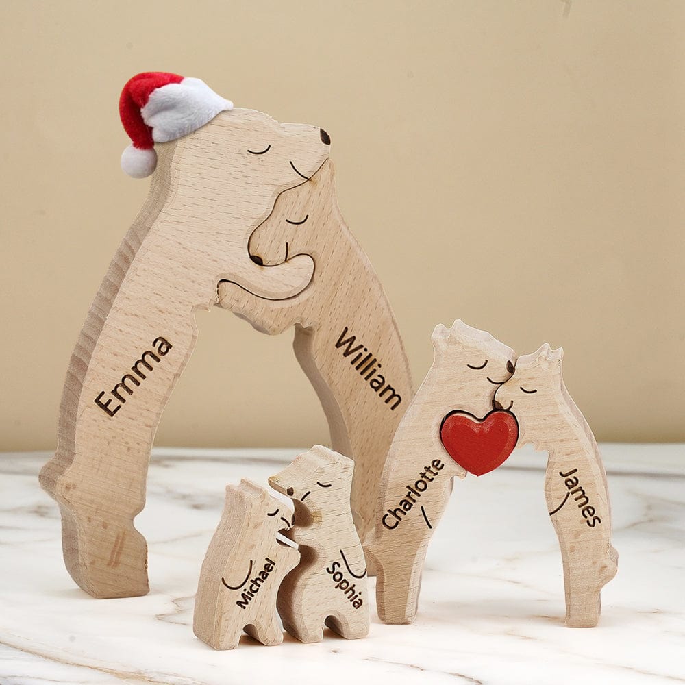 Wooden Bears Family Customized Names Puzzle Home Decor
