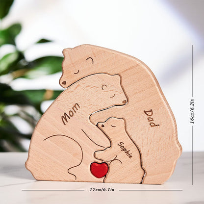 Custom Names Wooden Bears Family Block Puzzle Home Decor Gifts