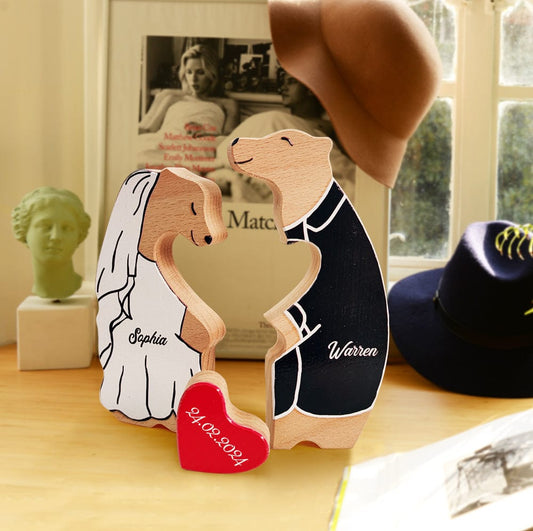 Personalized Wooden Bear Custom Couple Names Puzzle Unique