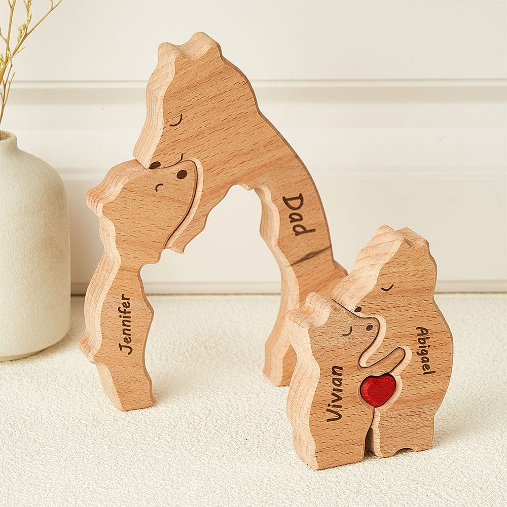 Custom Names Wooden Single Parent Bears Family Block Puzzle Home Decor Gifts