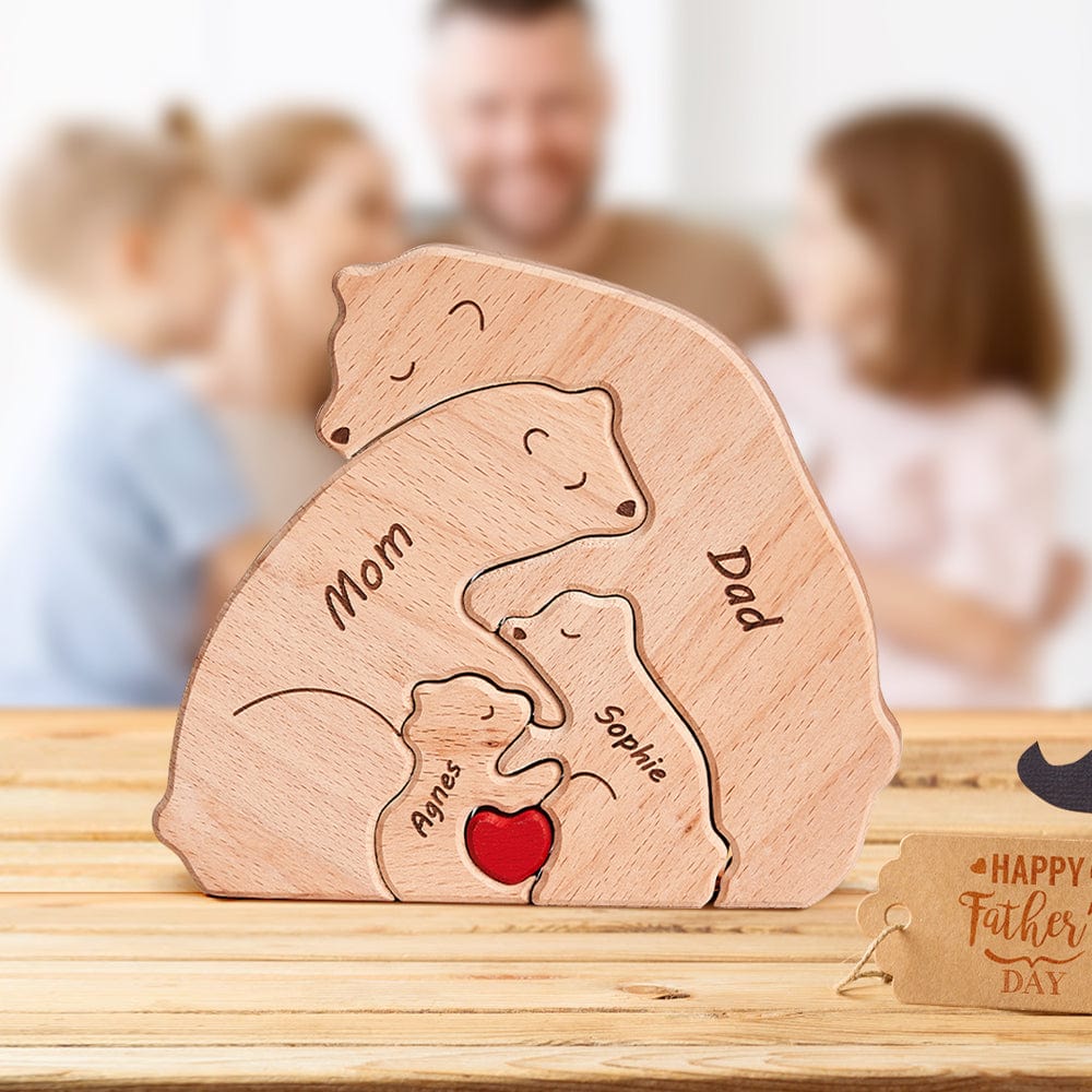 Custom Names Wooden Bears Family Block Puzzle Home Decor Gifts