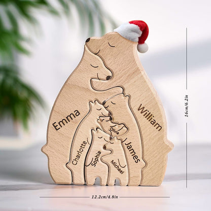 Wooden Bears Family Customized Names Puzzle Home Decor