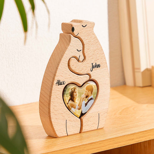 Personalized Bear Couple Wooden Art Puzzle with Names and Photos Gift for Couple