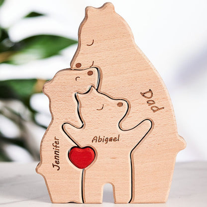 Custom Names Wooden Single Parent Bears Family Block Puzzle Home Decor Gifts