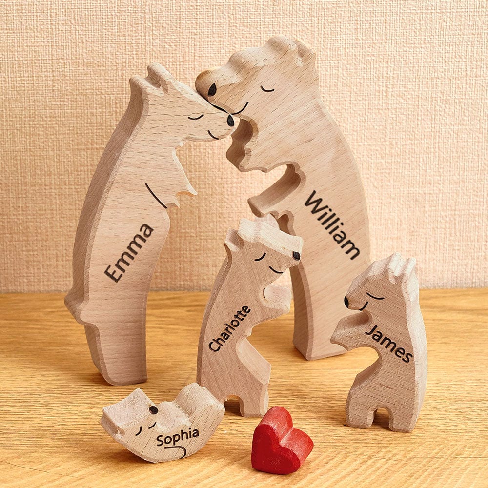 Wooden Bears Family Customized Names Puzzle Home Decor