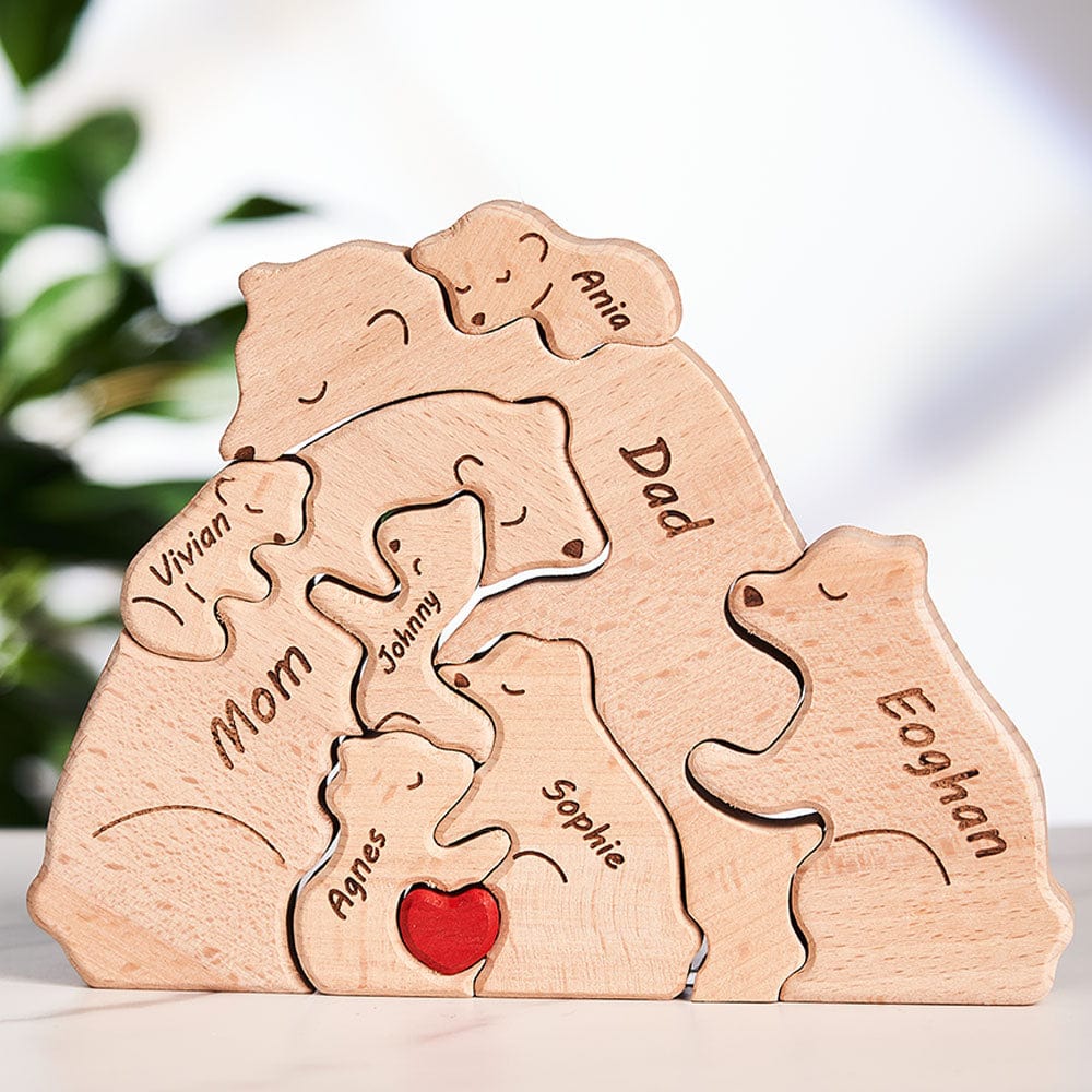 Custom Names Wooden Bears Family Block Puzzle Home Decor Gifts