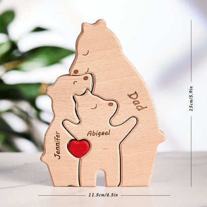 Custom Names Wooden Single Parent Bears Family Block Puzzle Home Decor Gifts