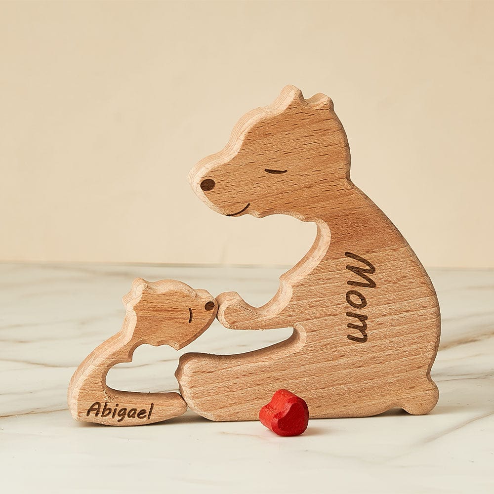 Custom Names Wooden Single Parent Bears Family Block Puzzle Home Decor Gifts
