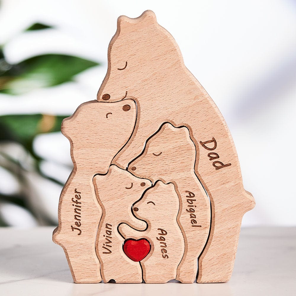 Custom Names Wooden Single Parent Bears Family Block Puzzle Home Decor Gifts