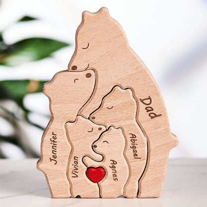 Custom Names Wooden Single Parent Bears Family Block Puzzle Home Decor Gifts