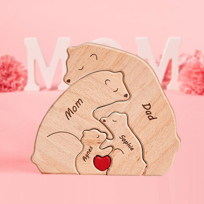 Custom Names Wooden Bears Family Block Puzzle Home Decor Gifts
