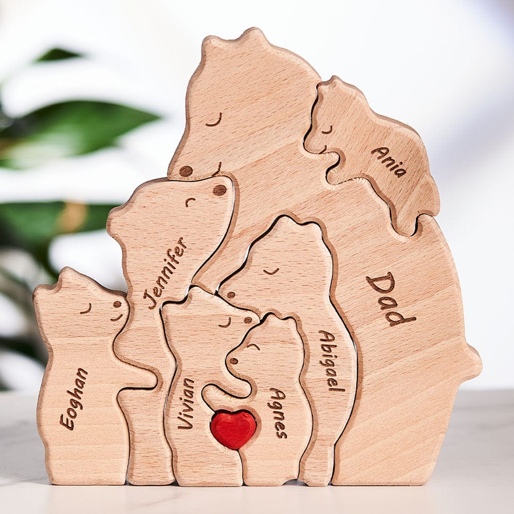 Custom Names Wooden Single Parent Bears Family Block Puzzle Home Decor Gifts