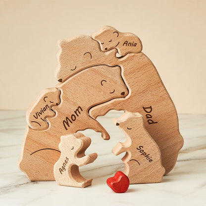 Custom Names Wooden Bears Family Block Puzzle Home Decor Gifts