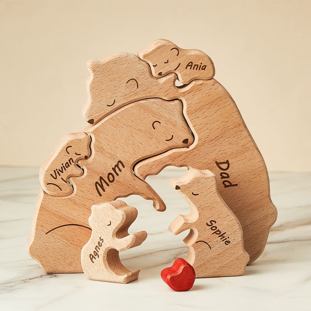Custom Names Wooden Bears Family Block Puzzle Home Decor Gifts