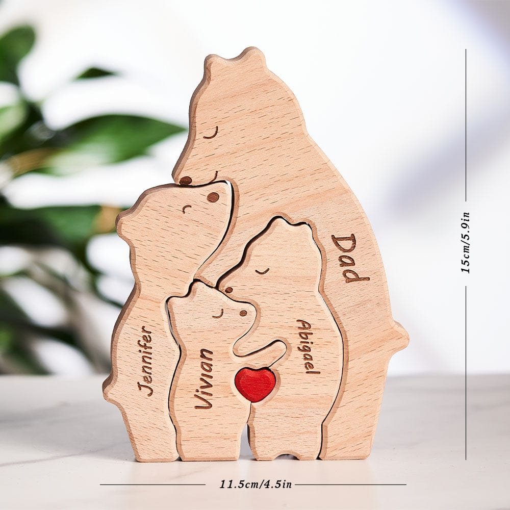 Custom Names Wooden Single Parent Bears Family Block Puzzle Home Decor Gifts