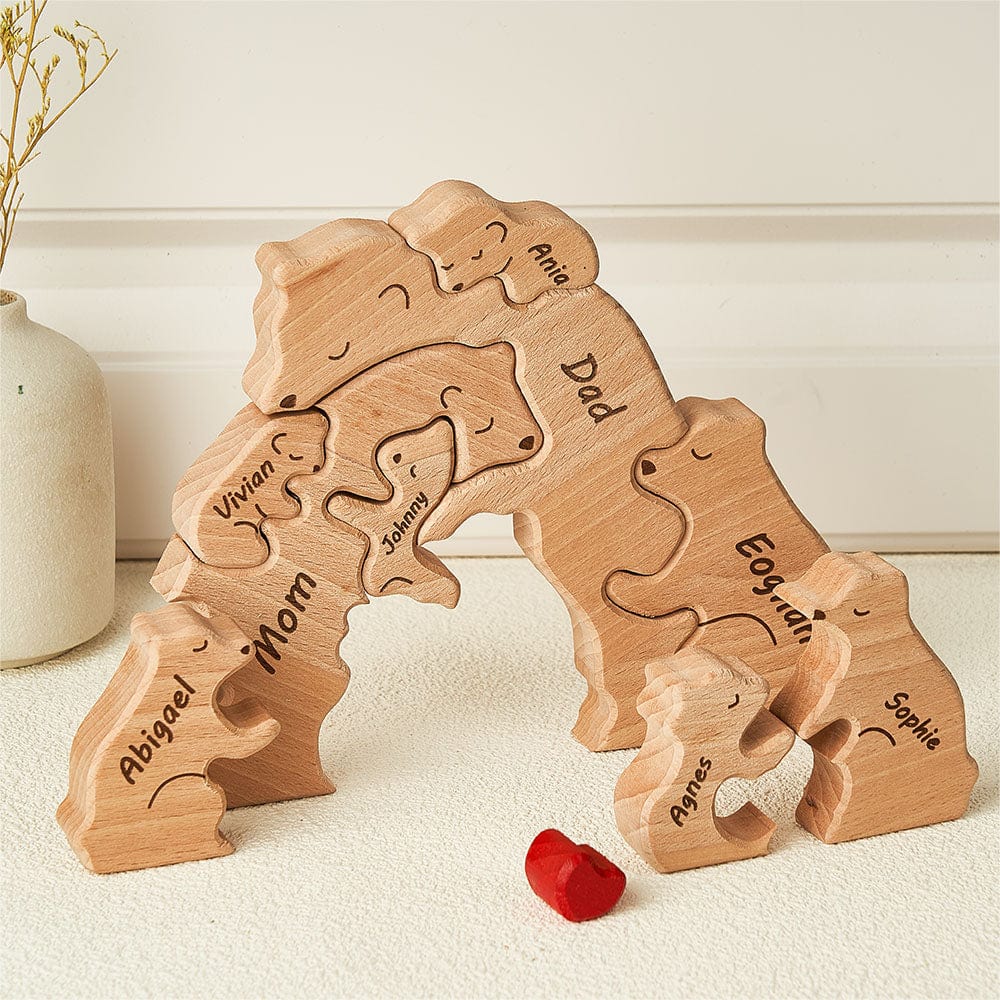 Custom Names Wooden Bears Family Block Puzzle Home Decor Gifts