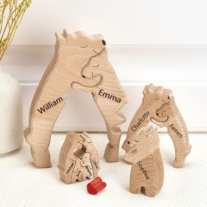 Wooden Bears Family Customized Names Puzzle Home Decor