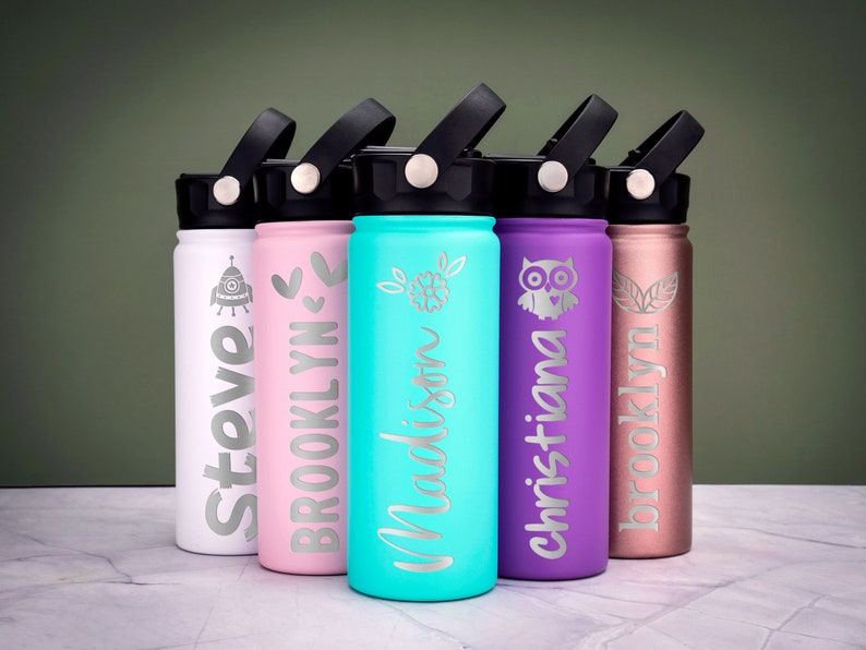 Custom Kids Water Bottle Back to School Gift with Engraved Name for Kids
