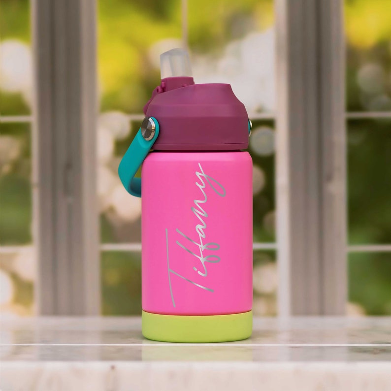 Personalized Kids Water Bottle with Straw Back to School Gift for School and Camp