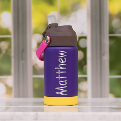 Personalized Kids Water Bottle with Straw Back to School Gift for School and Camp