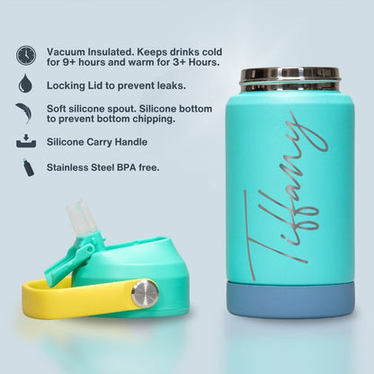 Personalized Kids Water Bottle with Straw Back to School Gift for School and Camp