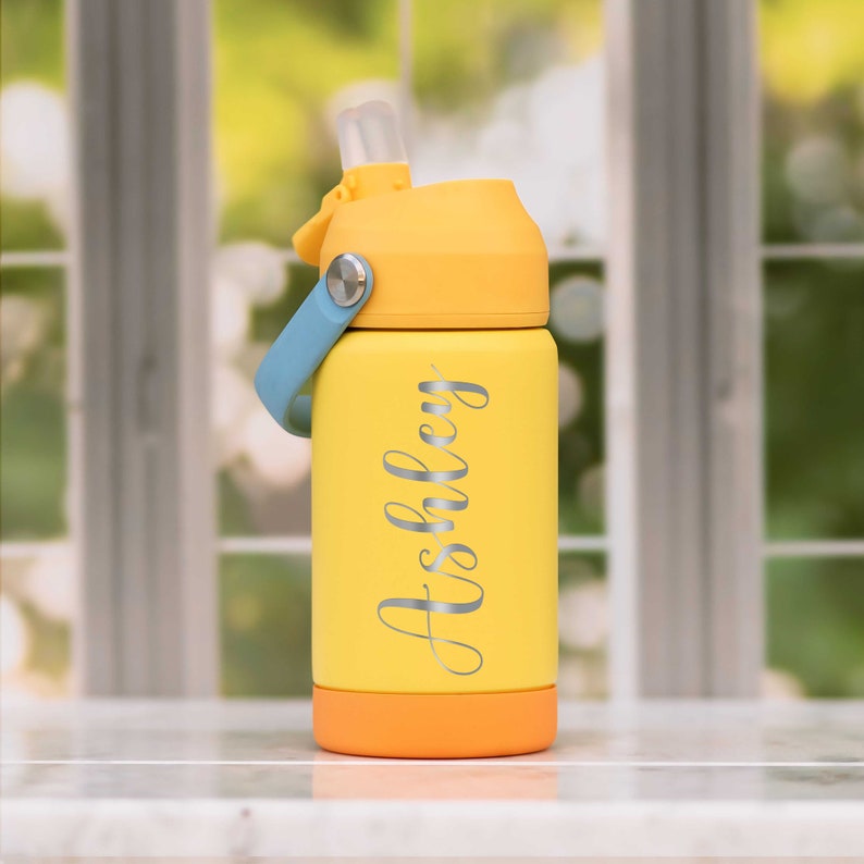 Personalized Kids Water Bottle with Straw Back to School Gift for School and Camp