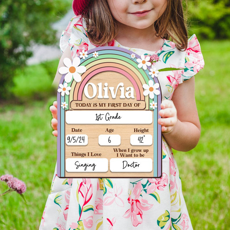 Personalized First and Last Day of School Sign Back to School Photo Daisy Chalkboard