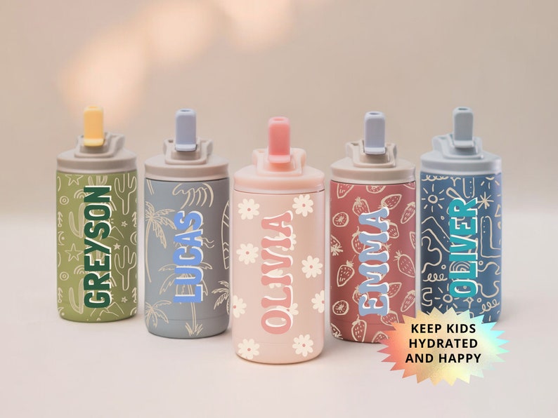 Custom Kids Water Bottle with Name Back to School Gift for Boys and Girls