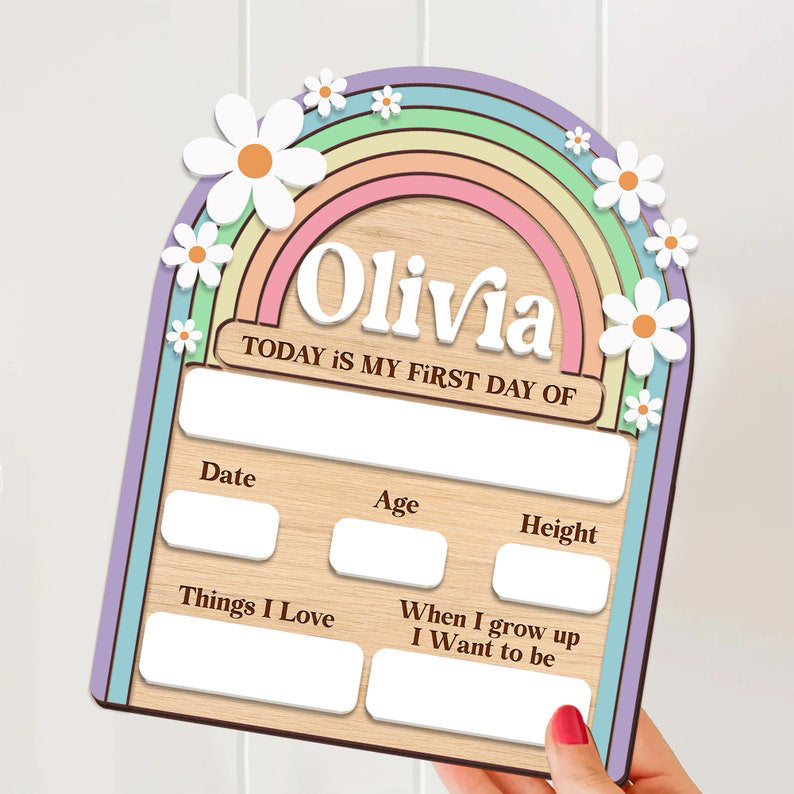 Personalized First and Last Day of School Sign Back to School Photo Daisy Chalkboard