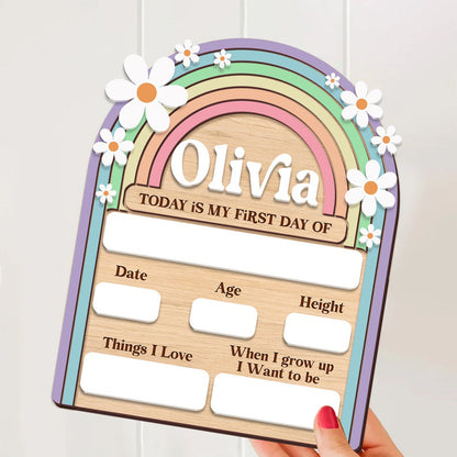 Personalized First and Last Day of School Sign Back to School Photo Daisy Chalkboard