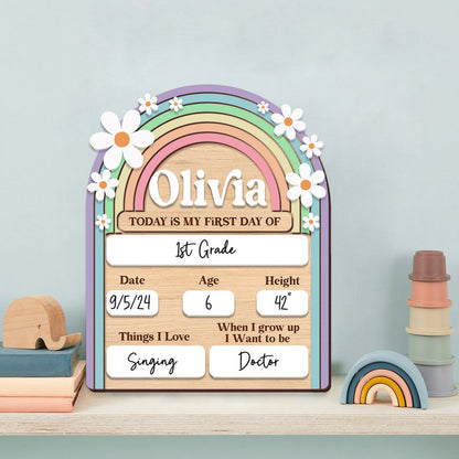 Personalized First and Last Day of School Sign Back to School Photo Daisy Chalkboard