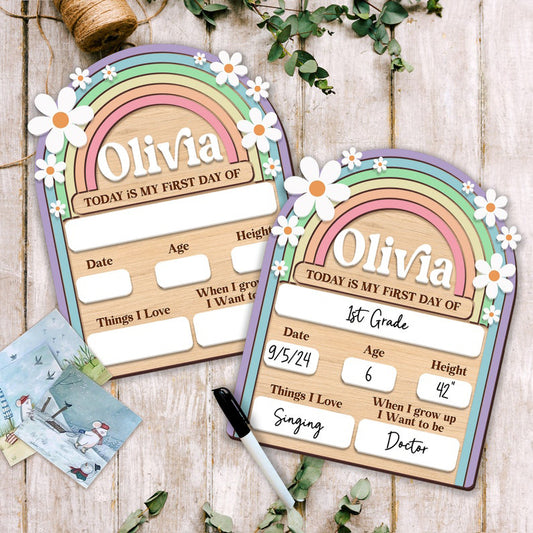 Personalized First and Last Day of School Sign Back to School Photo Daisy Chalkboard