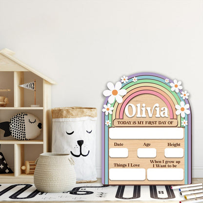 Personalized First and Last Day of School Sign Back to School Photo Daisy Chalkboard