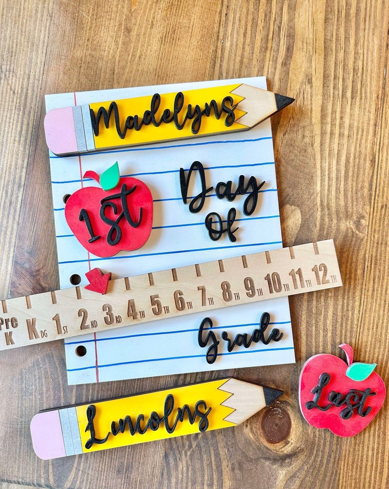 Personalized First Day School Sign Photo Prop Interchangeable Back to School Board