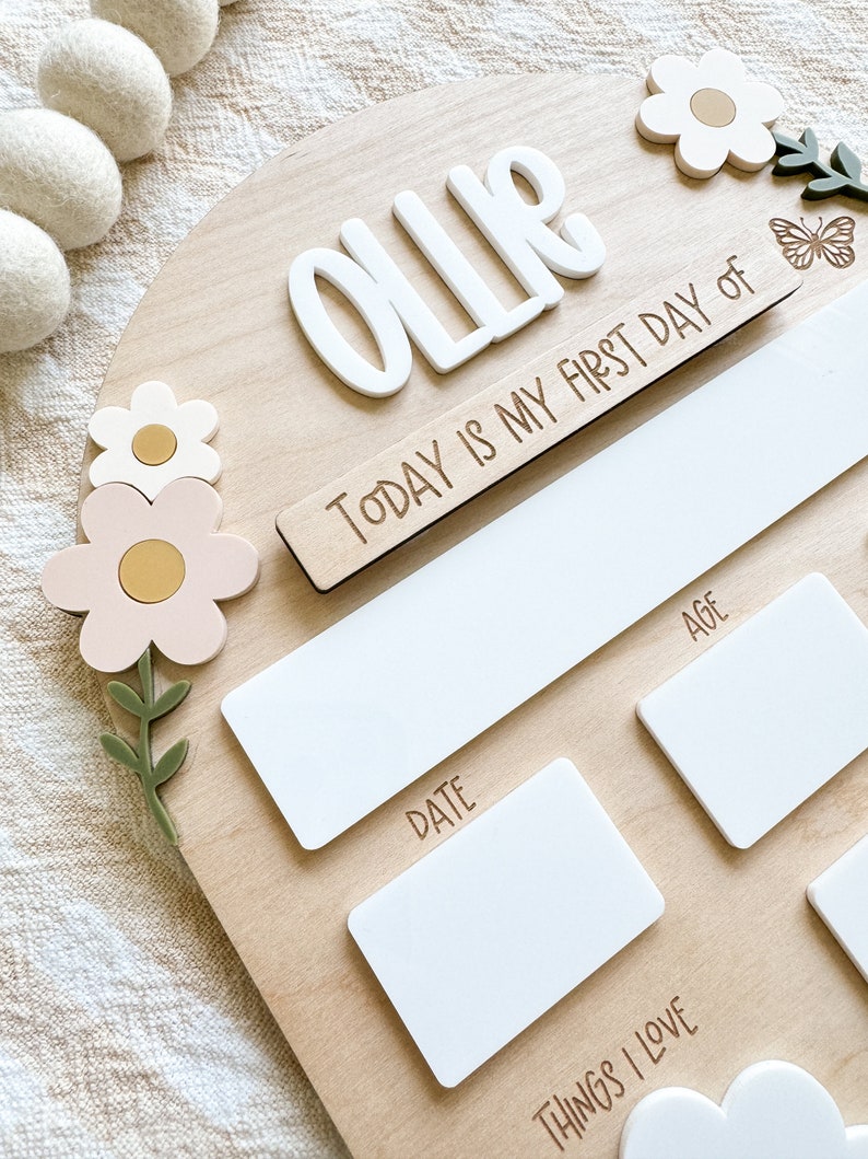 Personalized First and Last Day of School Sign Back to School Photo Daisy Chalkboard