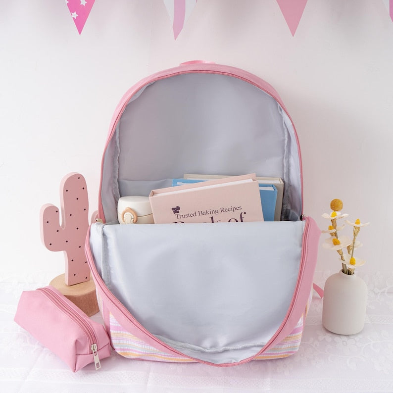 Personalized Kids Backpack Set Lunch Bag Pencil Case Gift for Girls Back to School