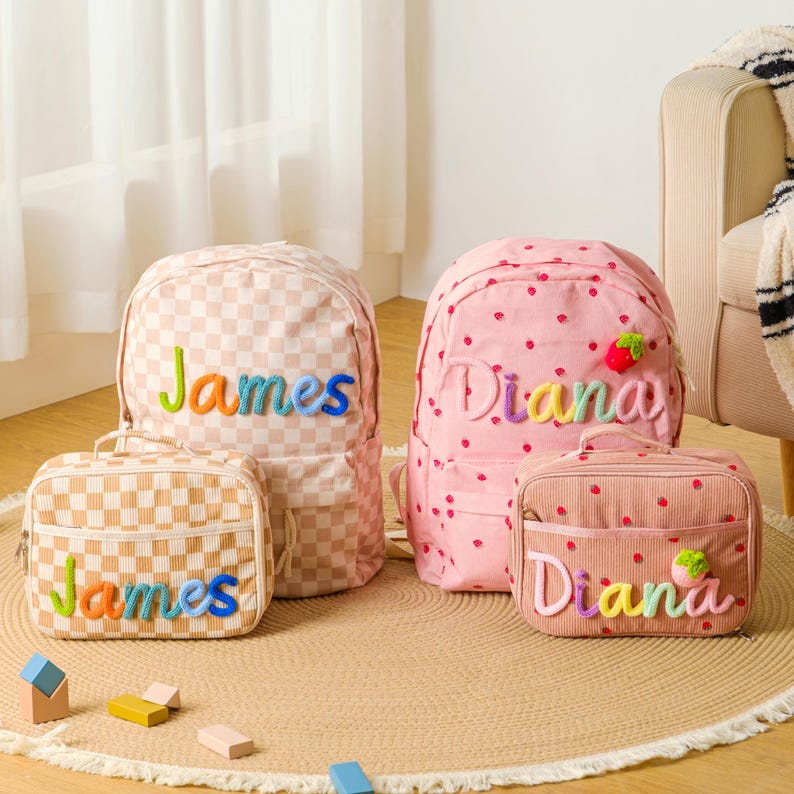 Personalized Kids Backpack Lunch Bag Corduroy Toddler Bag Back to School Gift