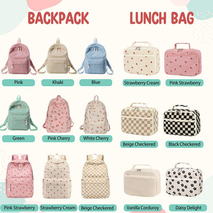 Personalized Kids Backpack Lunch Bag Corduroy Toddler Bag Back to School Gift