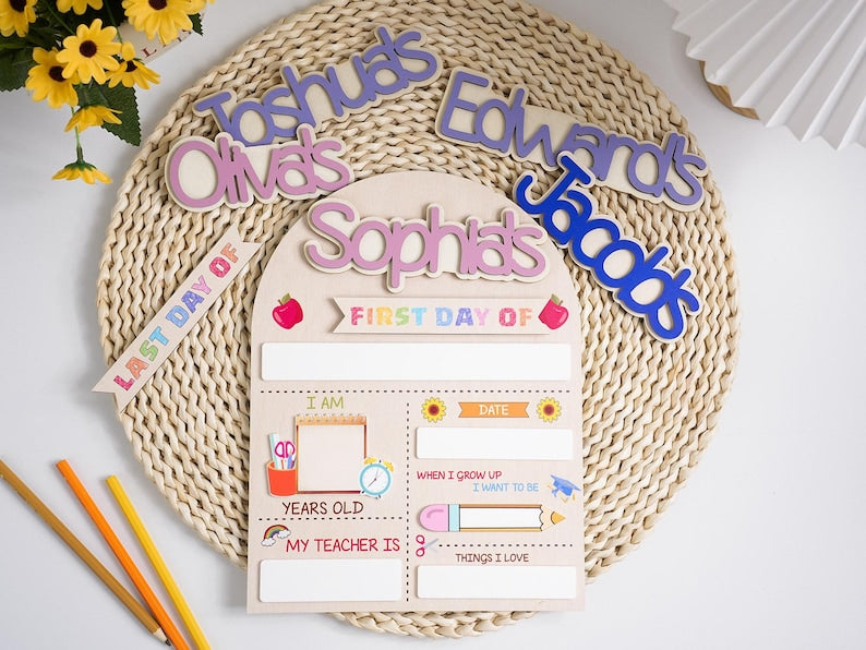 Custom First Day of School Sign Back to School Preschool Kindergarten Wooden Board with Last Day Sign