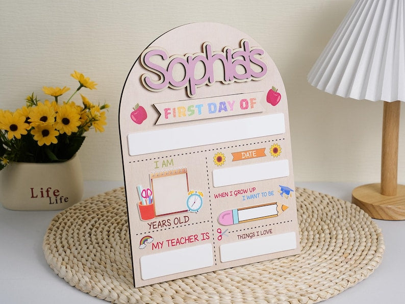 Custom First Day of School Sign Back to School Preschool Kindergarten Wooden Board with Last Day Sign