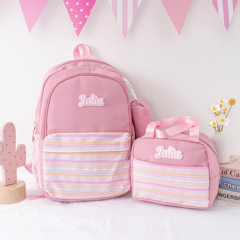 Personalized Kids Backpack Set Lunch Bag Pencil Case Gift for Girls Back to School