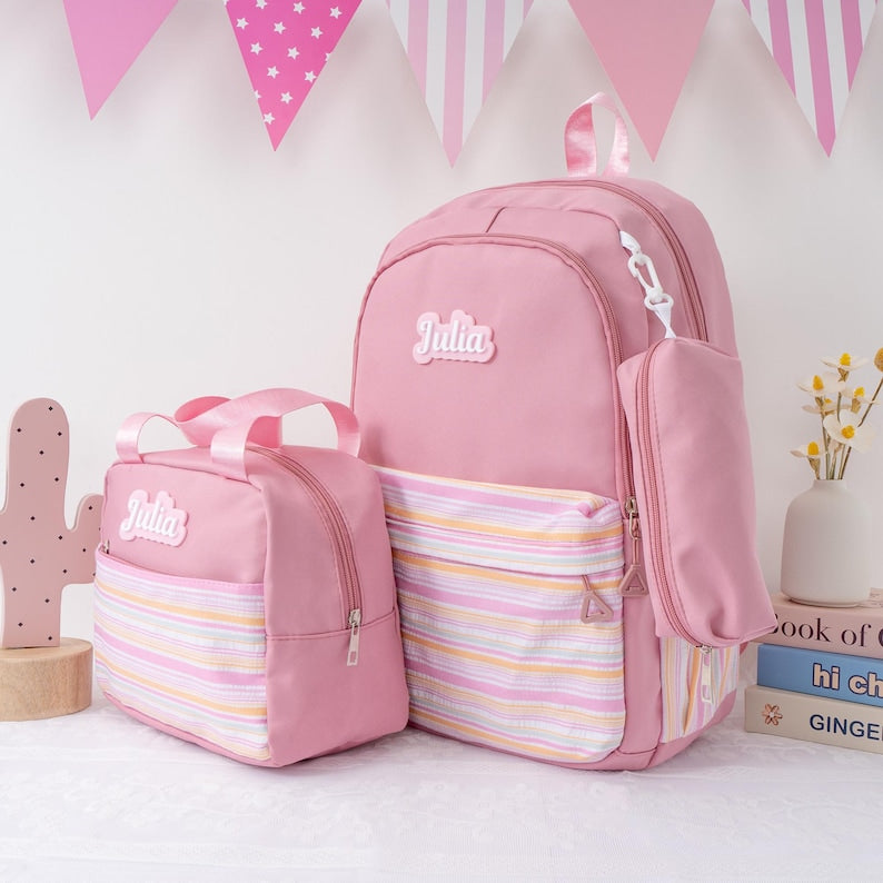 Personalized Kids Backpack Set Lunch Bag Pencil Case Gift for Girls Back to School