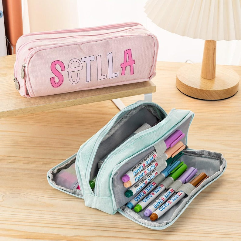 Large Capacity Pencil Case Back to School Gift for Kids with Name Storage