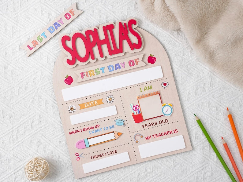 Custom First Day Of School Sign Last Day of School Sign Personalized Name Preschool Back To School Dry Erase Board