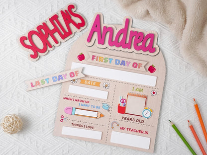 Custom First Day Of School Sign Last Day of School Sign Personalized Name Preschool Back To School Dry Erase Board